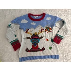 Skiing Reindeer Size S Holiday Sweater Ugly Christmas Sweater‎ Holiday